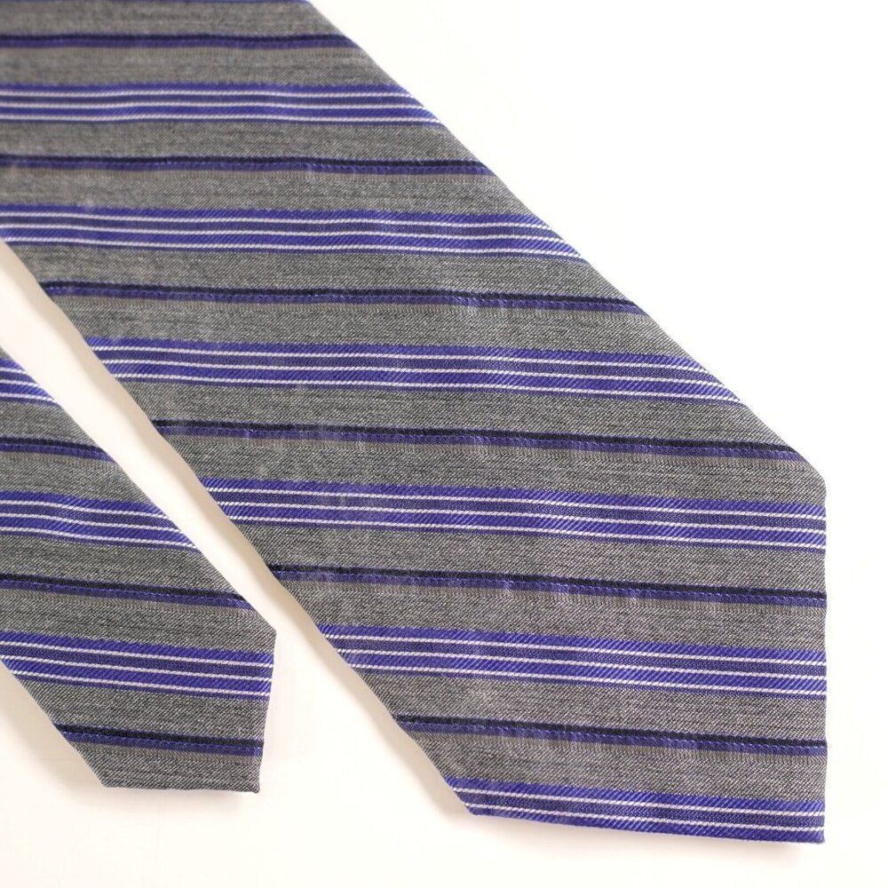 Calvin Klein Gray‎ Purple Striped Woven Silk Tie